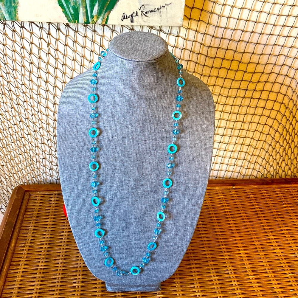 VINTAGE 90s Artisan MOTHER OF PEARL & FACETED GLASS NECKLACE